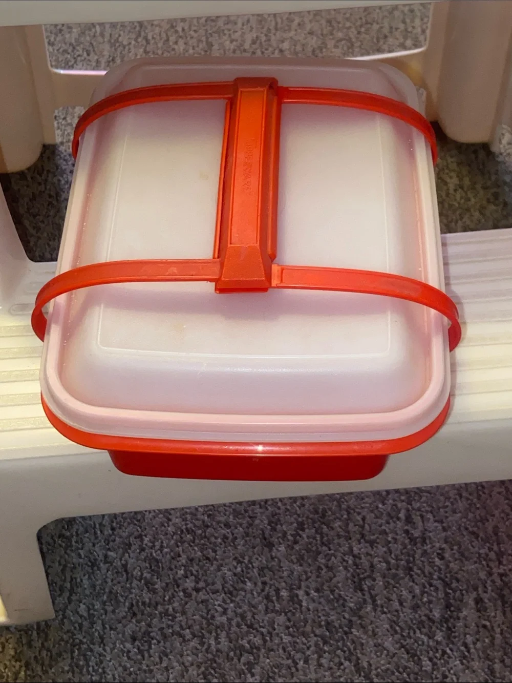 VTG, TUPPERWARE Made In USA Red Plastic Food Storage Container with Snap Handlet